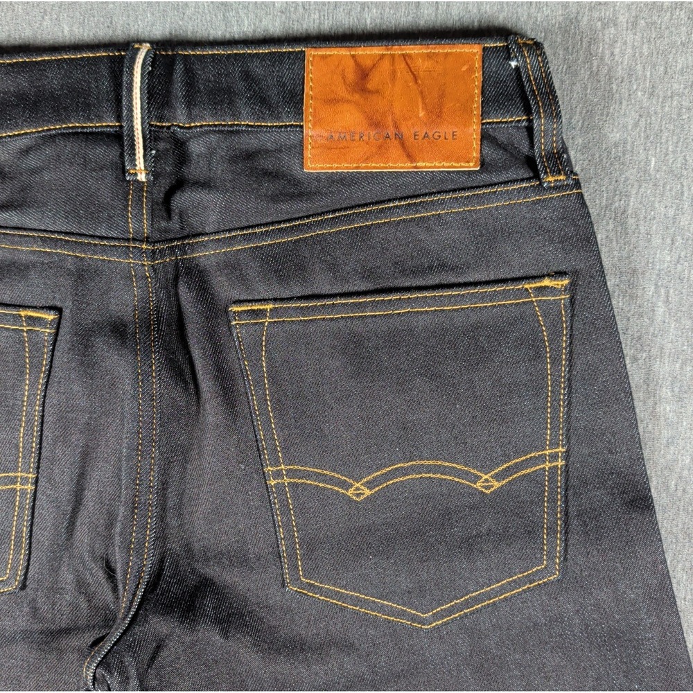 NWT American‎ Eagle Raw Selvedge Denim Jeans Men 28x28 Slim Dark Wash Crop Pants - Picture 8 of 16